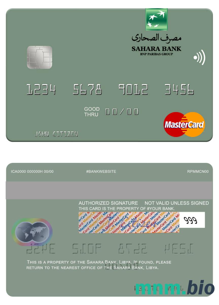 Libya Sahara Bank przykład karty mastercard w formacie PSD